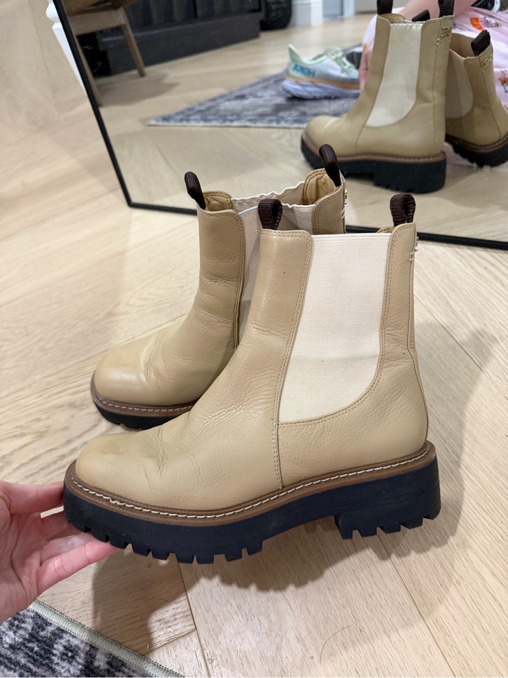 Sam Edelman Leather Chelsea Lug Boot in Beige